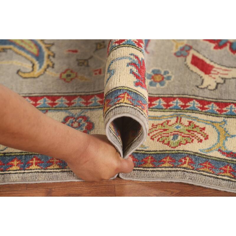 Kazak Runner Rug Hand-Knotted Floral Wool Carpet - 3'3" x 9'8"