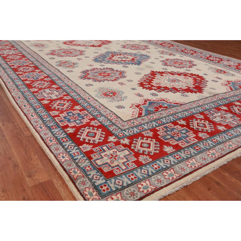 Hand Knotted Oriental 100% Wool Carpet Traditional Geometric Beige & Ivories Kazak Area Rug - 11' 1'' X 8' 4''