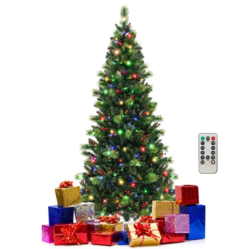 Gymax 7 FT Pre-Lit Artificial Christmas Tree w/ 974 Branch Tips & 400