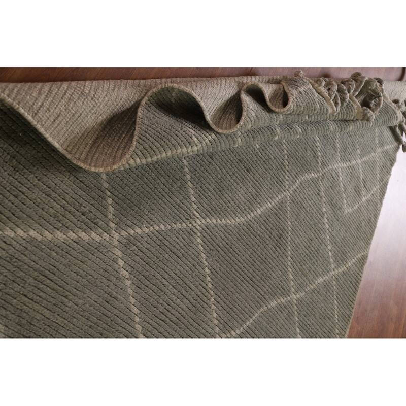 Hand Knotted Oriental 100% Wool Carpet Modern Trellis Greys & Charcoal Moroccan Area Rug - 8' 2'' X 5' 10''