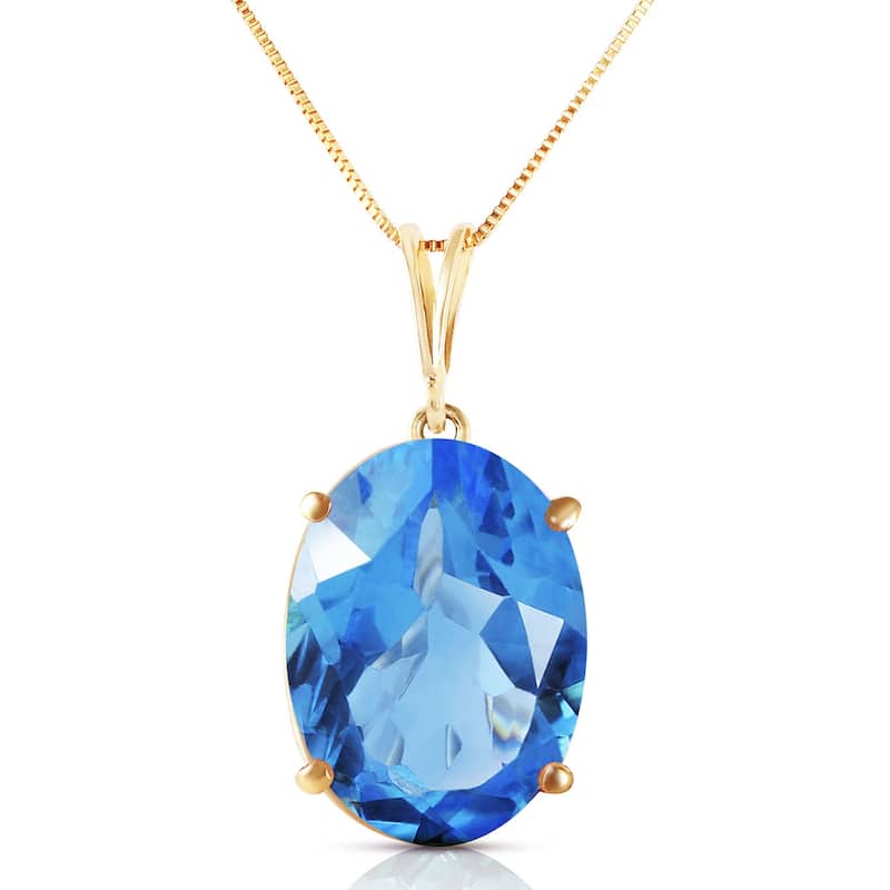 MayaMila 8 Carat 14K Solid Gold Necklace Oval Blue Topaz