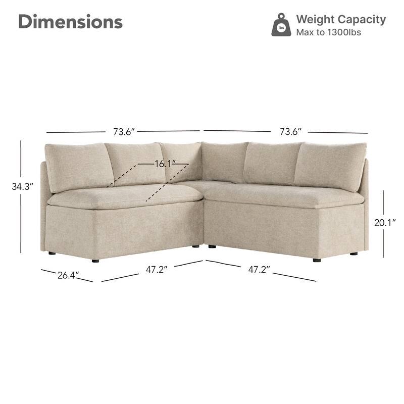 Spruce & Spring Modern 74" L-Shaped Dining Bench with Storage, Corner Breakfast Nook Banquette Bench
