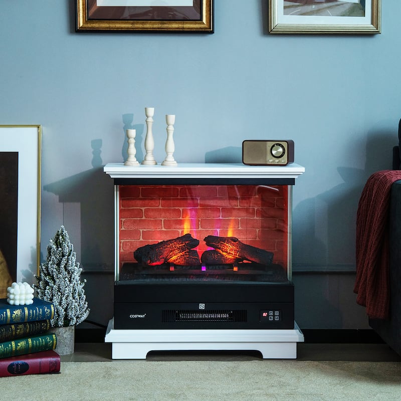 Costway 27'' Freestanding Electric Fireplace Heater w/ 3-Level Flame - See Details