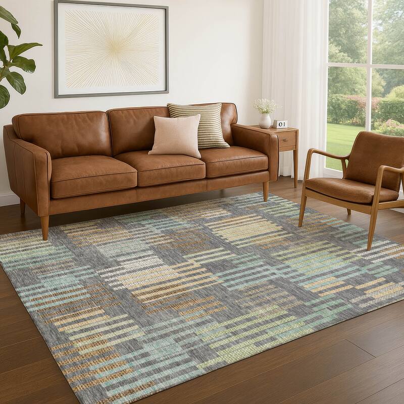 Machine Washable Indoor/ Outdoor Modern Pines Chantille Rug