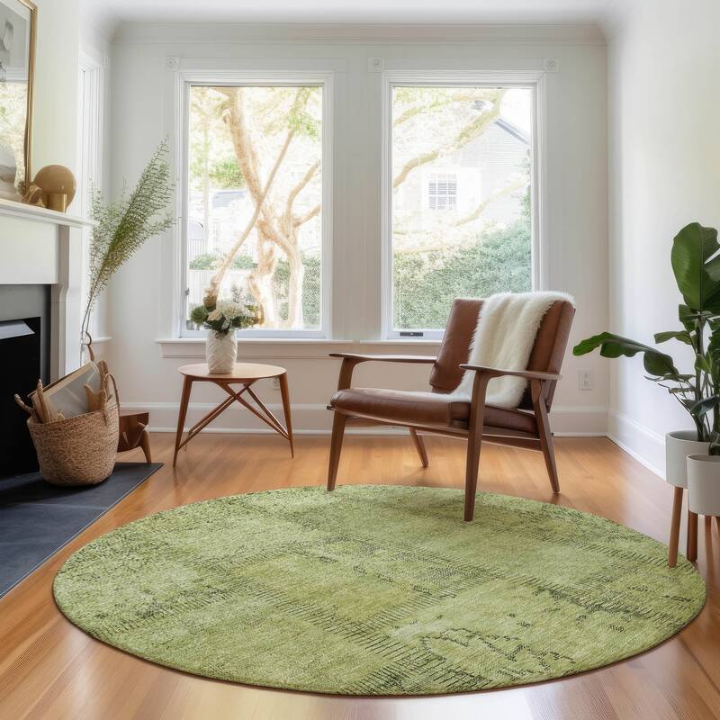 Premium Washable Super Soft Viintage Traditional Mayfield Rug - Fern - 8' x 8' - Round