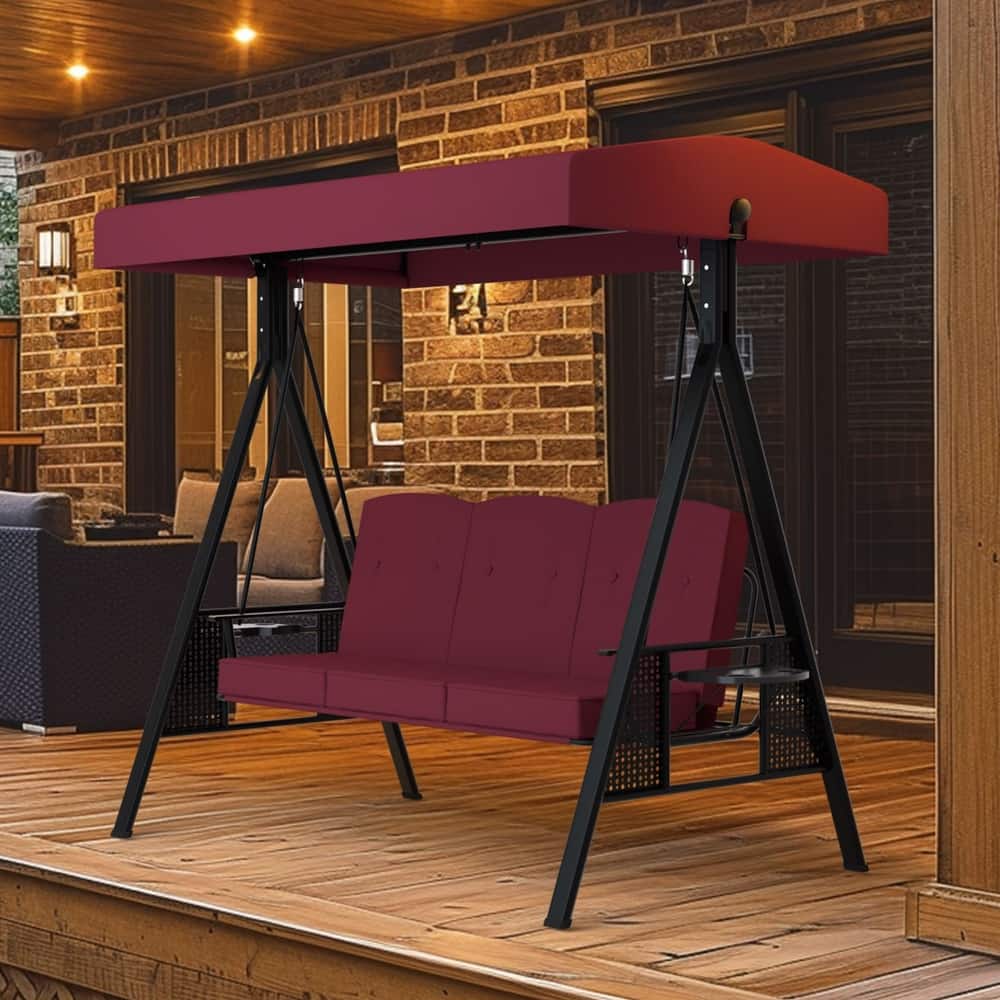 VEIKOUS 3-Seat 2-in-1 Convertible Patio Porch Swing with Adjustable Canopy Swing and Cushion