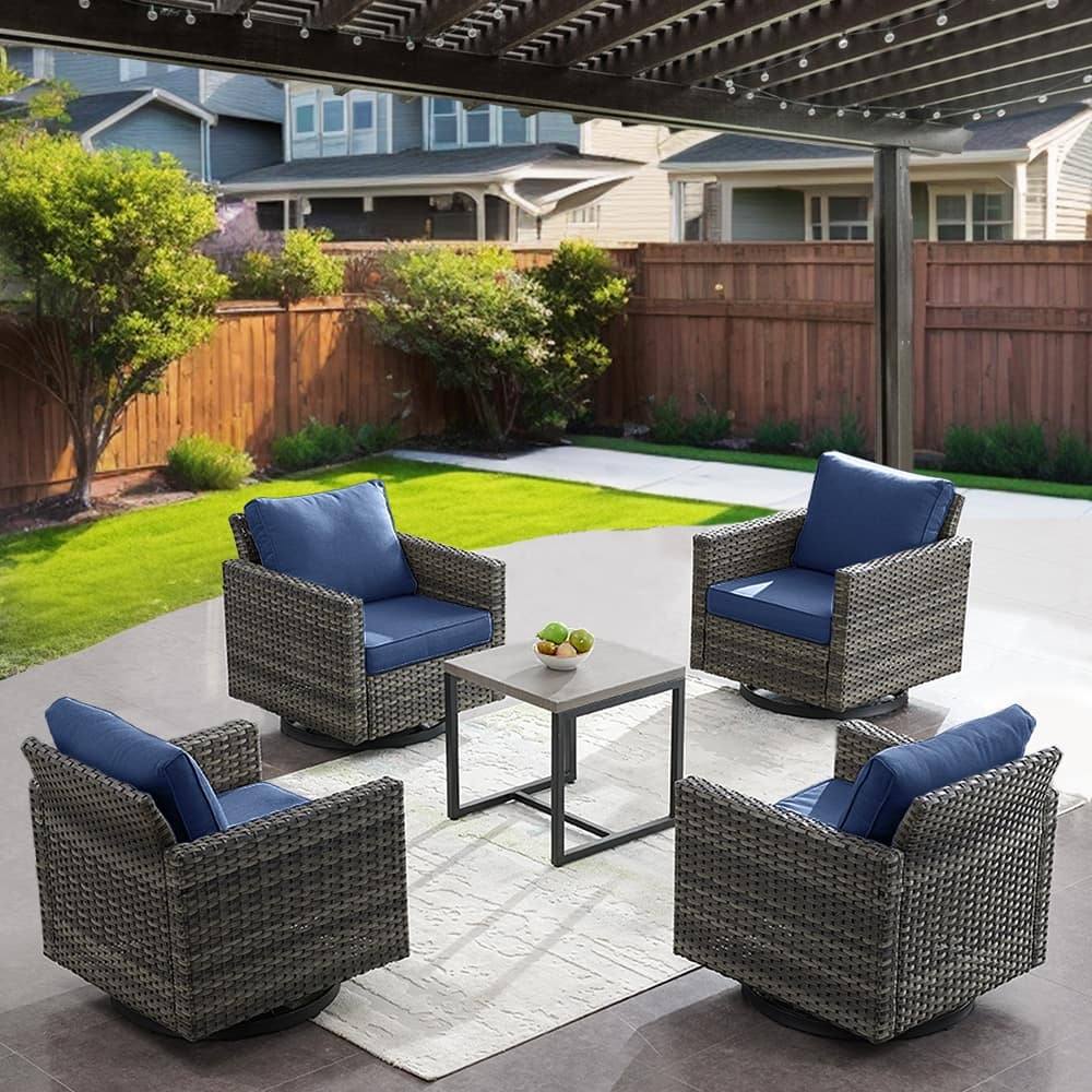Gymojoy Patio Outdoor 4 Swivel Chairs with Side Table