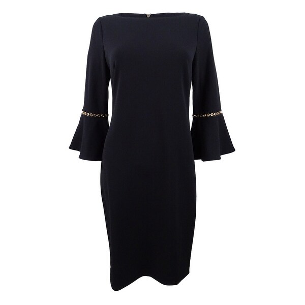 calvin klein embellished bell sleeve sheath dress