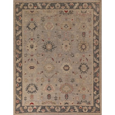 Vegetable Dye Oushak Turkish Area Rug Handmade Beige Wool Carpet - 8'1" x 9'10"