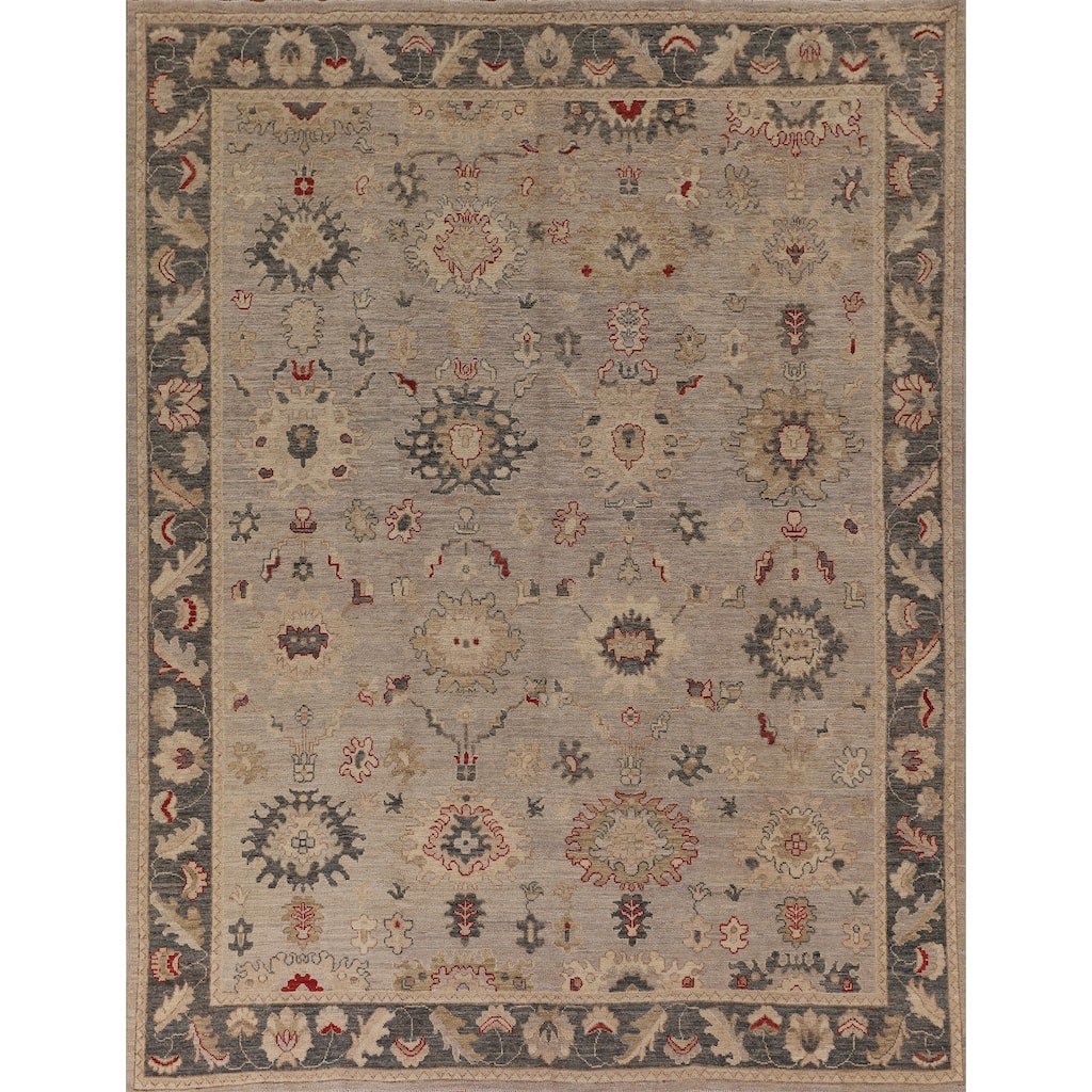 Vegetable Dye Oushak Turkish Area Rug Handmade Beige Wool Carpet - 8'1" x 9'10"