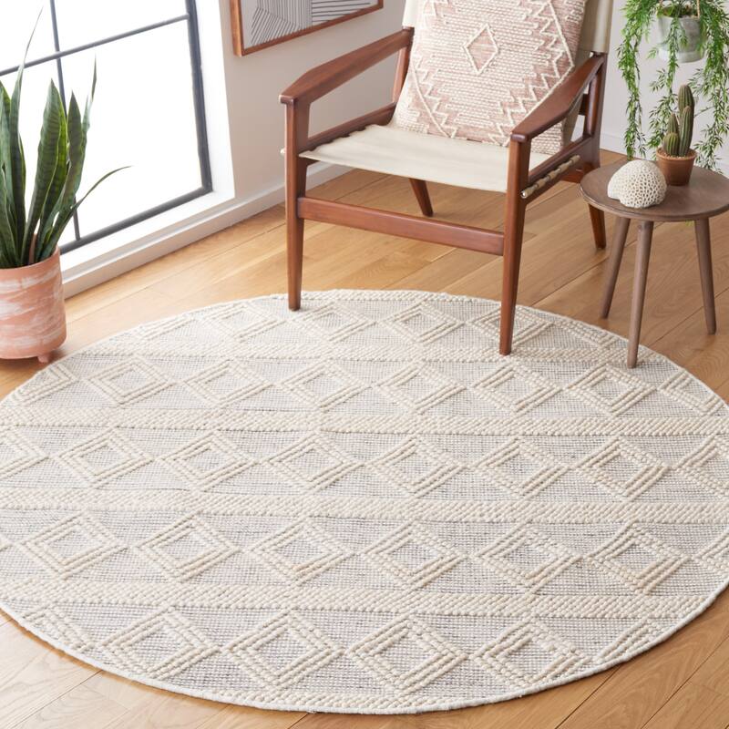 SAFAVIEH Handmade Natura Stiina Transitional Wool Rug - 6' Round - Ivory/Black