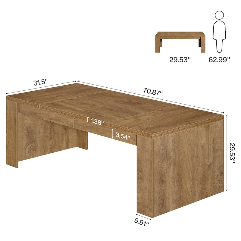 70.86-Inch Rectangular Dining Table for 6-8, Farmhouse Wooden Kitchen Table