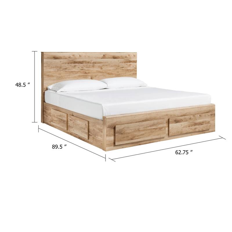 Oma Queen Panel Bed, 2 Footboard and 2 Side Drawers, Brown Wood
