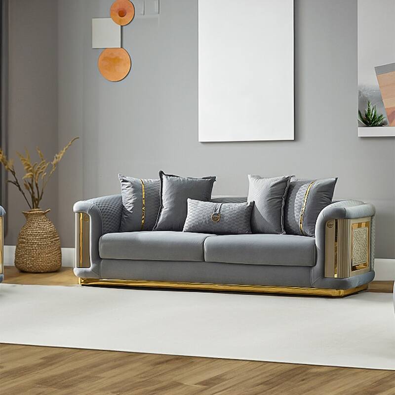 Evelance Modern Upholstered 93'' Velvet Pillow Back - Light Grey