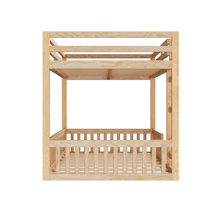 Full over Full Wood Bunk Bed with Ladder and Guardrails