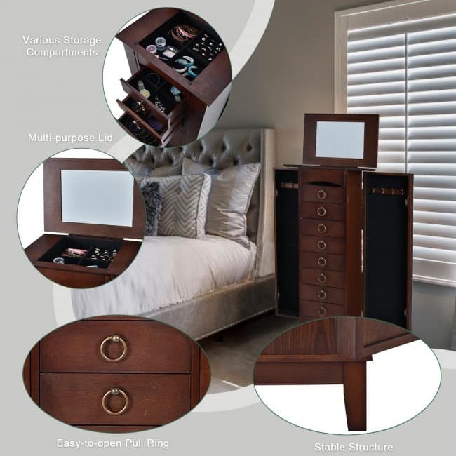 Wooden Jewelry Cabinet Storage Organizer with 6 Drawers - 10.5" x 15.8" x 40" (D x W x H)