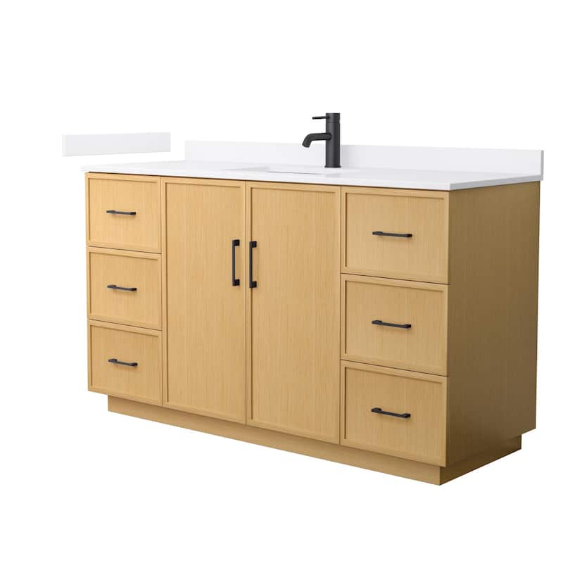 Wyndham Collection WCH7474-60S-QTZ-UNSMXX Elan TK 60" Free Standing - Light Oak / White Quartz Top / Matte Black