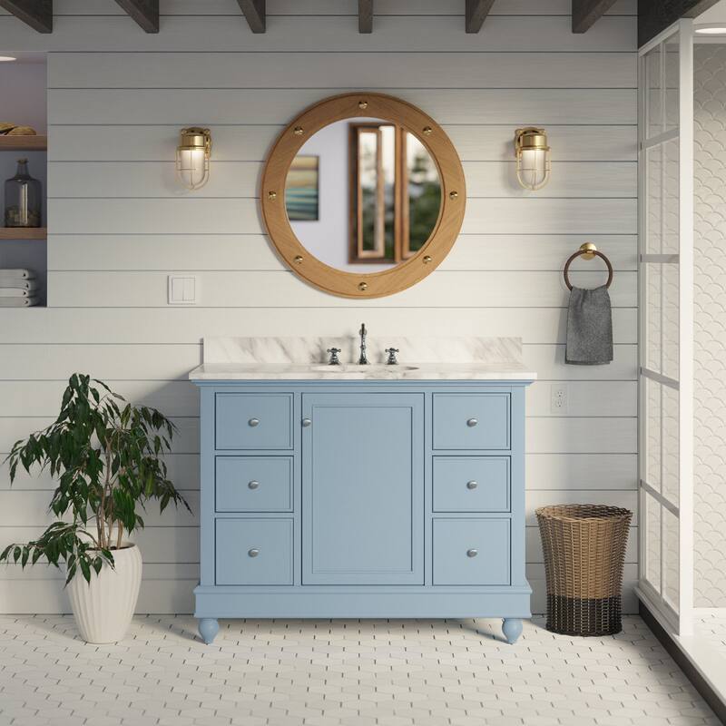 KitchenBathCollection Bella 42" Bathroom Vanity with Carrara Marble Top - Powder Blue