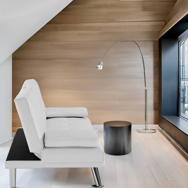 Convertible Futon Sofa Bed with Armrests & Cupholders - Faux Leather Reclining Couch for Small Spaces