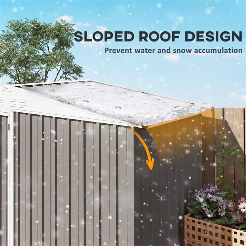 Outdoor Tool Shed 7x4 ft with Two-Tier Storage Rack and Sloped Roof - 96.5" W x 46.1" D x 63.4"/70.9" H