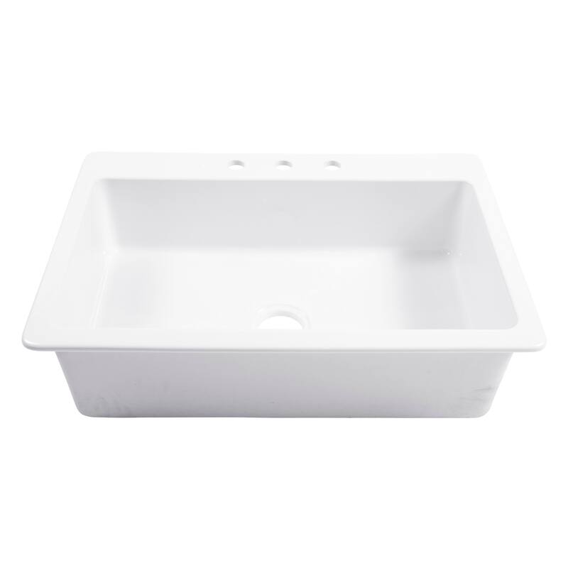 Jackson Crisp White Fireclay 33" Single Bowl Drop-In Kitchen Sink (3 Holes) with Maren Stainless Faucet Kit
