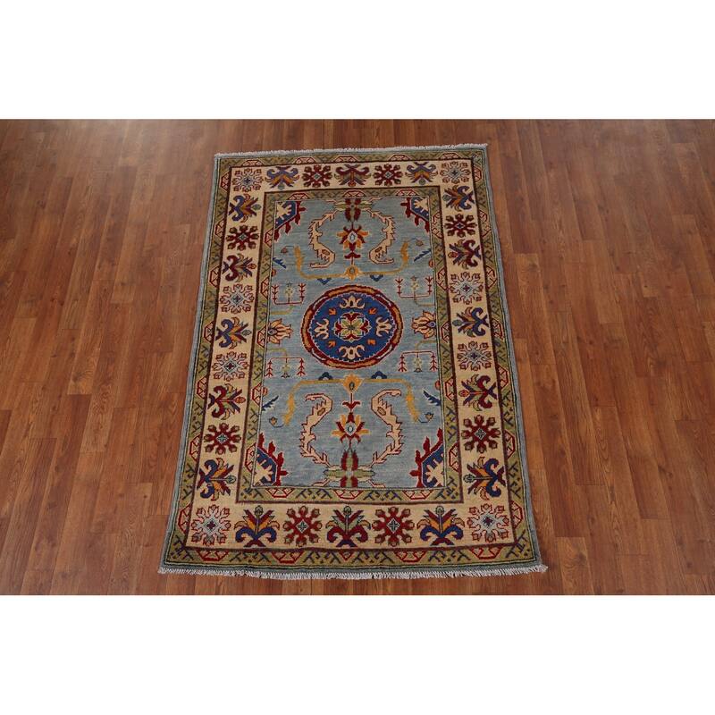 Light Blue Kazak Oriental Accent Rug Hand-Knotted Wool Carpet - 3'6" x 5'4"