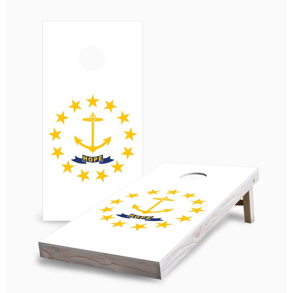 Rhode Island State Flag Corn Hole Board Set with Carry Case
