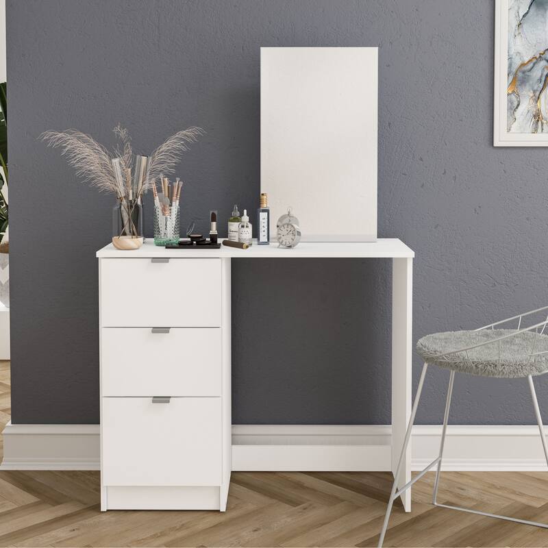 Polifurniture New Minas White Makeup Vanity with Mirror