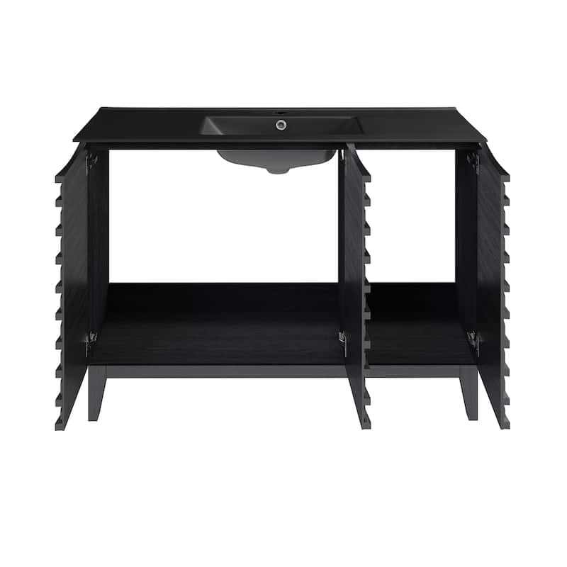 Cascade 48 In. Black Oak Bathroom Vanity With Black Ceramic Sink Top