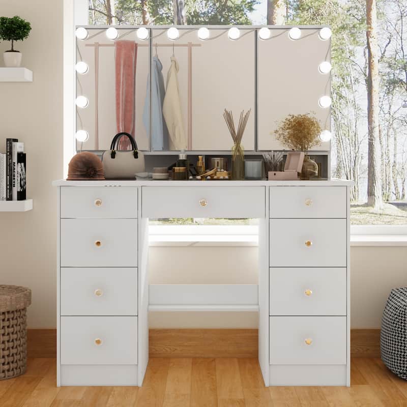 Soft-Close Adjustable Lighting Vanity Dresser Vanity Makeup Table