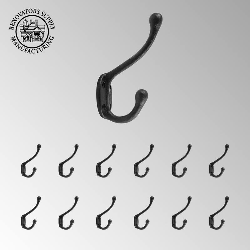 Black Wrought Iron Robe and Coat Double Hooks 5" L Entry Way Hanger Wall Mount (Set of 12) Renovators Supply
