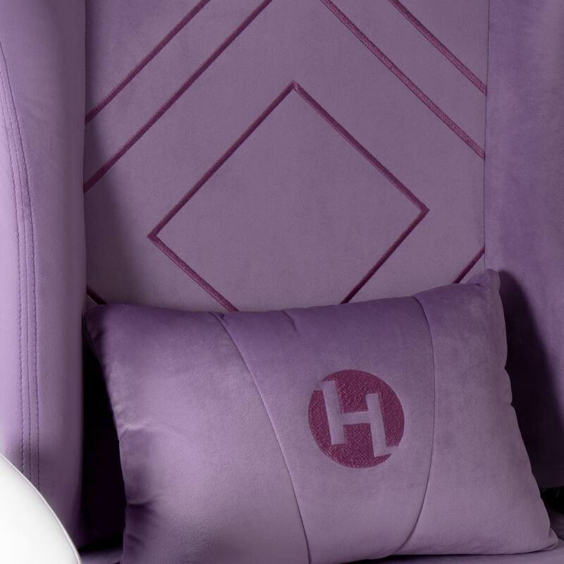 Ergonomic Velvet Gaming Chair with Memory Foam, Adjustable Height & Reclining Backrest - Purple