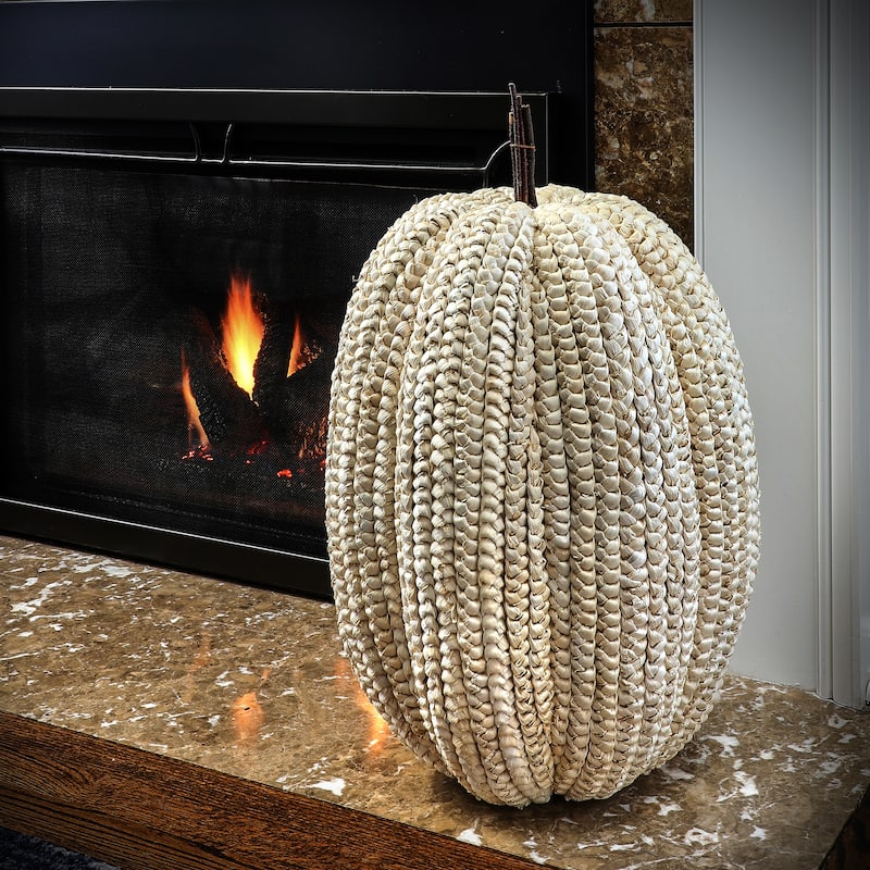 27.5" Display Basket Weave Pumpkin - 60%corn husk, 30%styrofoam, 10%twig