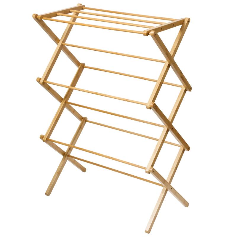 Gibson Home Foldable Bamboo Drying Rack for Clothes & Towels - 2-Tier Collapsible Laundry Drying Rack for Indoor & Outdoor Use