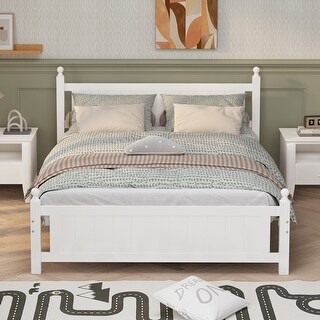 White Queen Solid Wood Platform Bed Frame with Headboard and Footboard ...