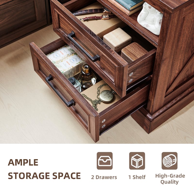 Farmhouse Nightstand Set of 2 with Charging Station, End Table