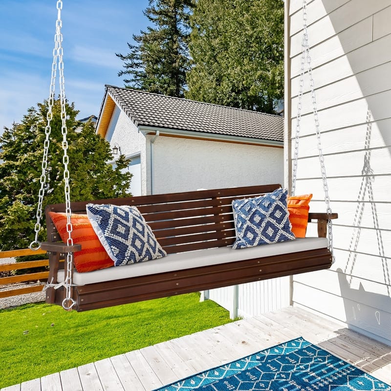 5 ft. 3-Person Wood Outdoor Porch Swing with Cushion - N/A