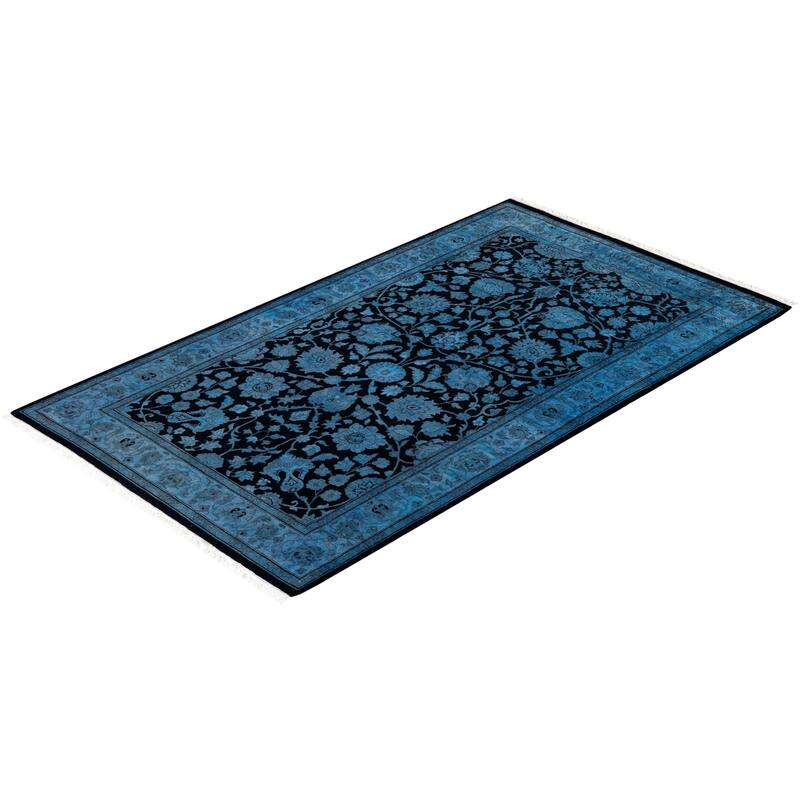 Overton Hand Knotted Wool Vintage Inspired Modern Contemporary Overdyed Blue Area Rug - 3' 1" x 5' 5"