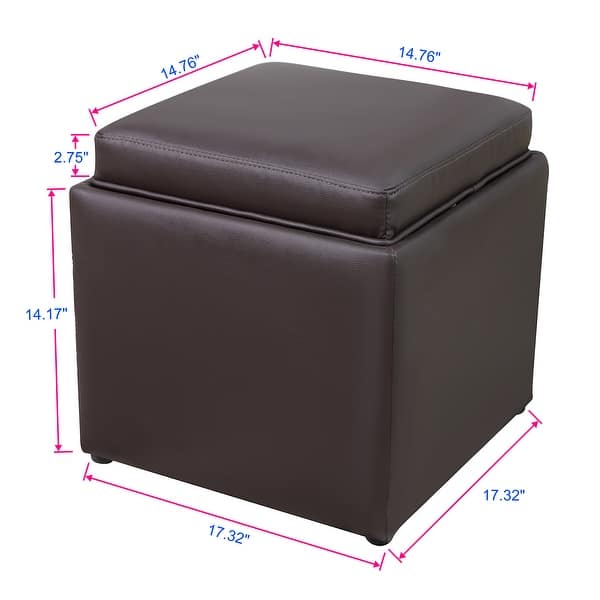 Square Storage Ottoman with Tray Faux Leather Upholstered Footrest