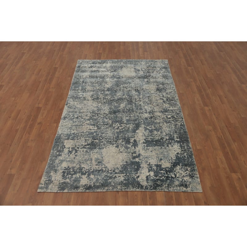 Hand-knotted Modern Silk Grey Abstract Oriental Area Rug - 8' 0'' X 4' 10''