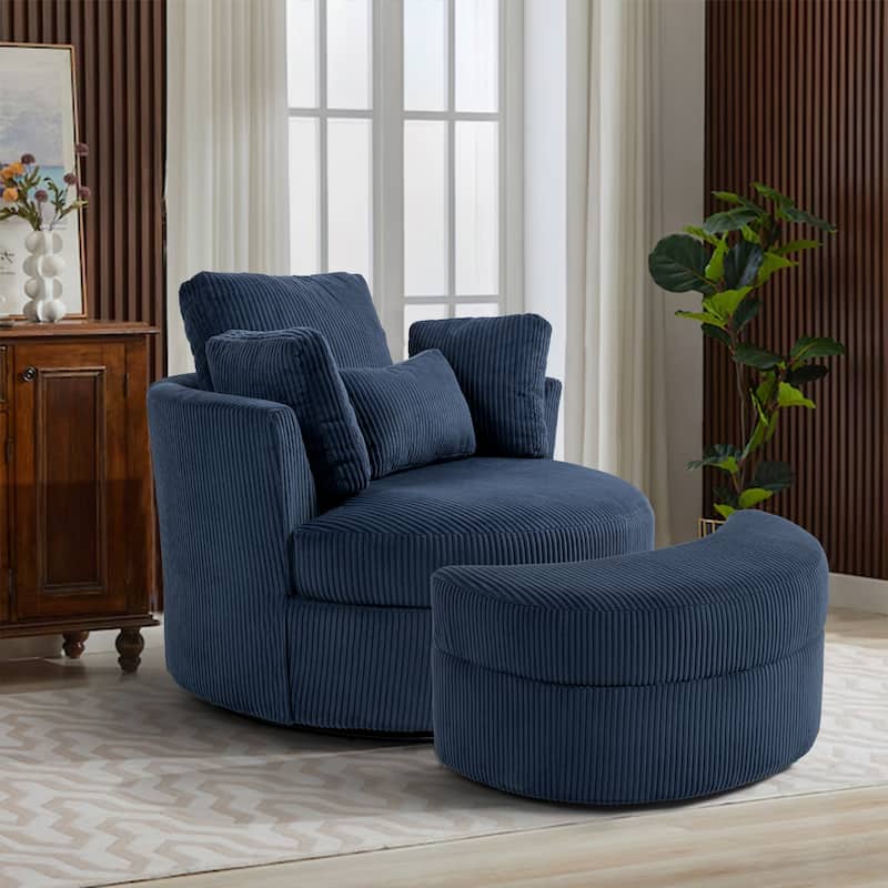 41" W Oversized Accent Barrel Swivel Chair with Moon Storage Ottoman