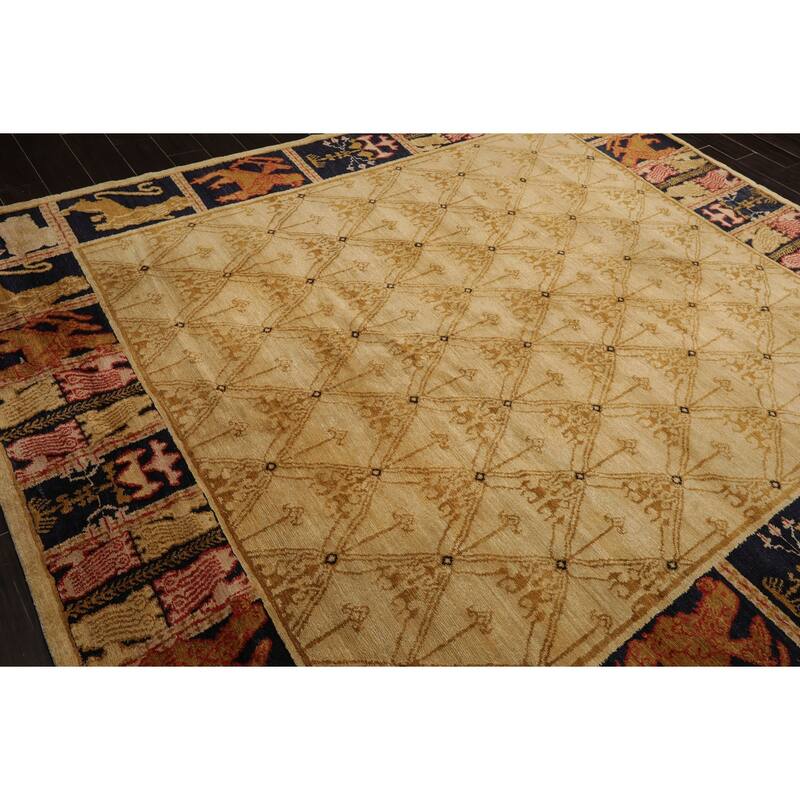 8'2''x9'10'' Hand Knotted Beige Wool Tibetan Transitional Area Rug - 8' 2'' x 9' 10''
