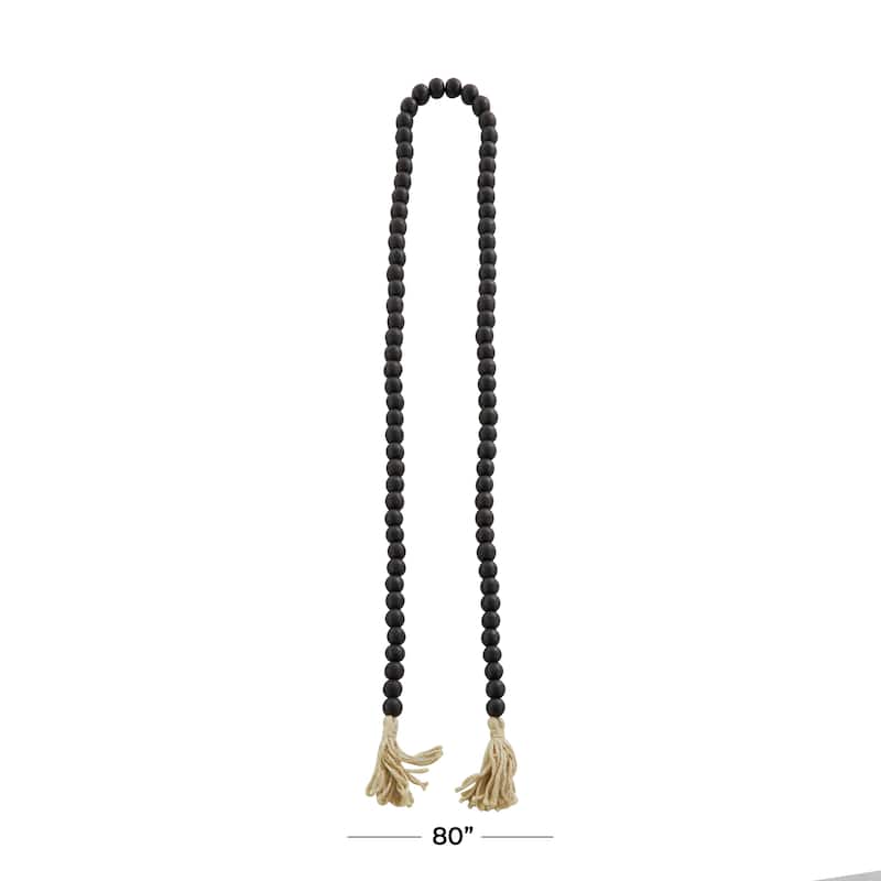 Bohemian Natural Wood Bead Garland with Cotton Tassels - 80 x 1