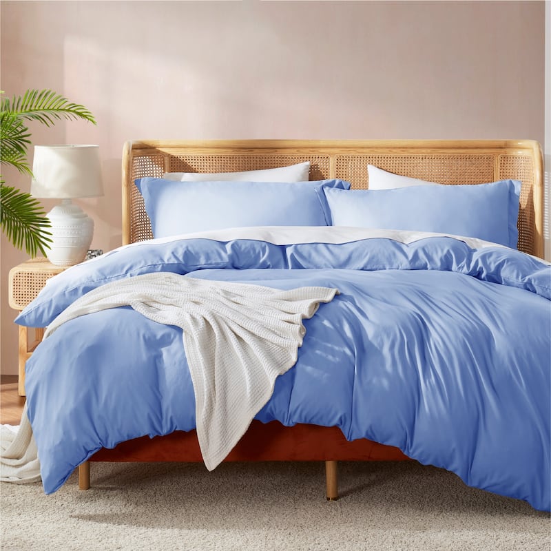 Nestl Ultra Soft Double Brushed Microfiber Duvet Cover Set with Button Closure - Calm Blue - Full