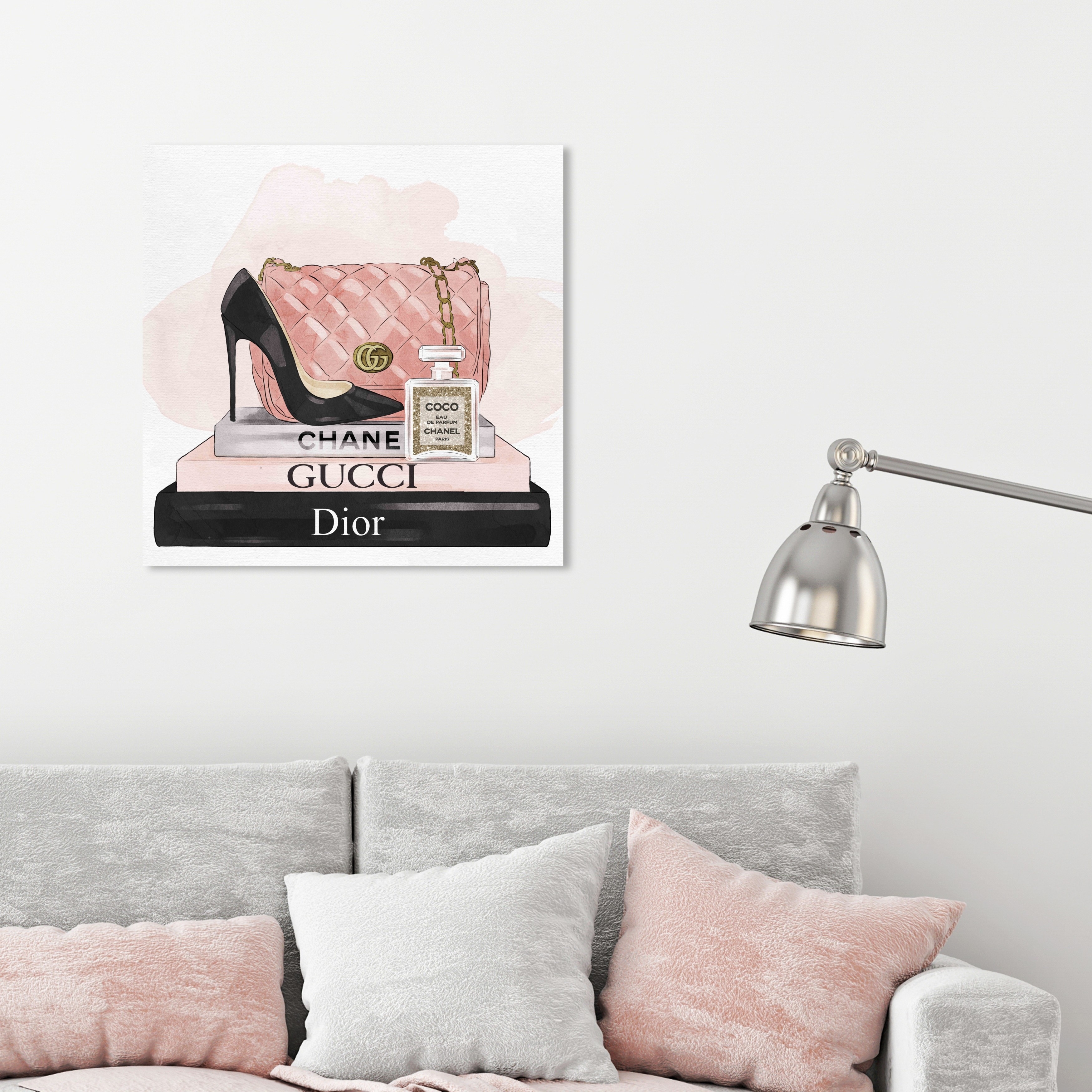 Oliver Gal 'Eyes and Rhinestones Pink' Fashion and Glam Wall Art Canvas Print Mascara - Gray, White - 16 x 16
