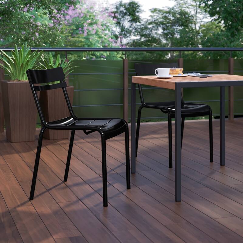 2PK Modern Commercial Grade 2 Slat Indoor/Outdoor Steel Dining Chair