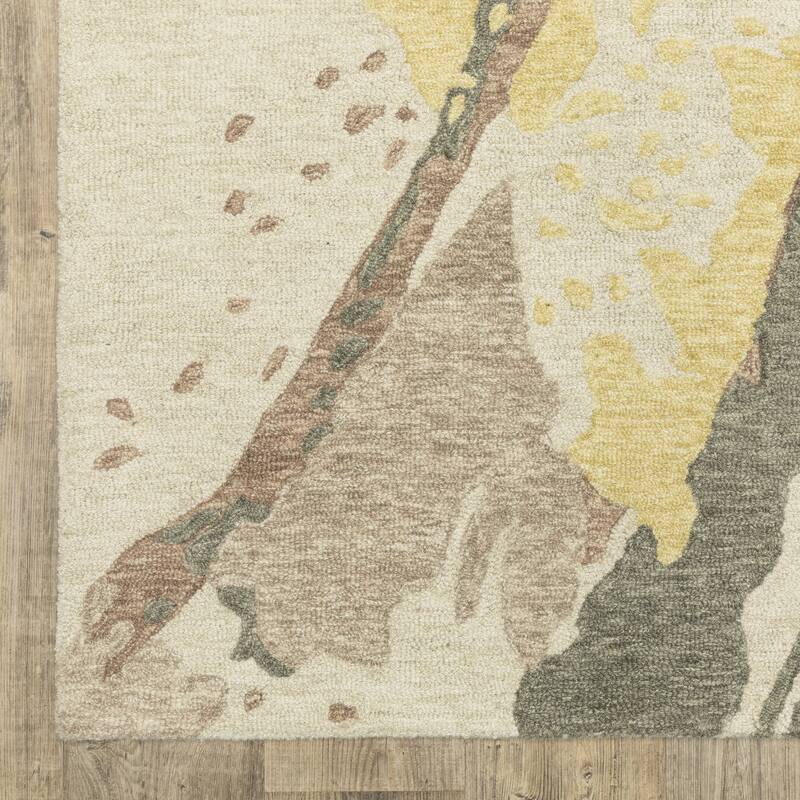 Style Haven Kitt Handmade Wool Abstract Elements Beige/ Yellow Rug