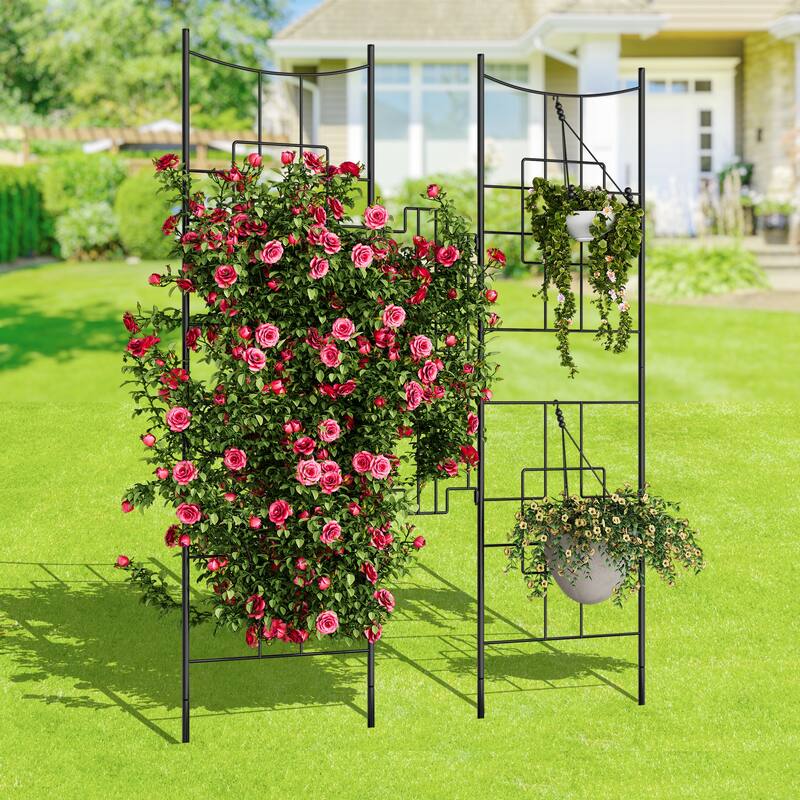 No Dig Dog Fence Outdoor - 66.9'' Tall Rustproof Animal Barrier with Gate, Decorative Garden Fence Panels - 1 PACK