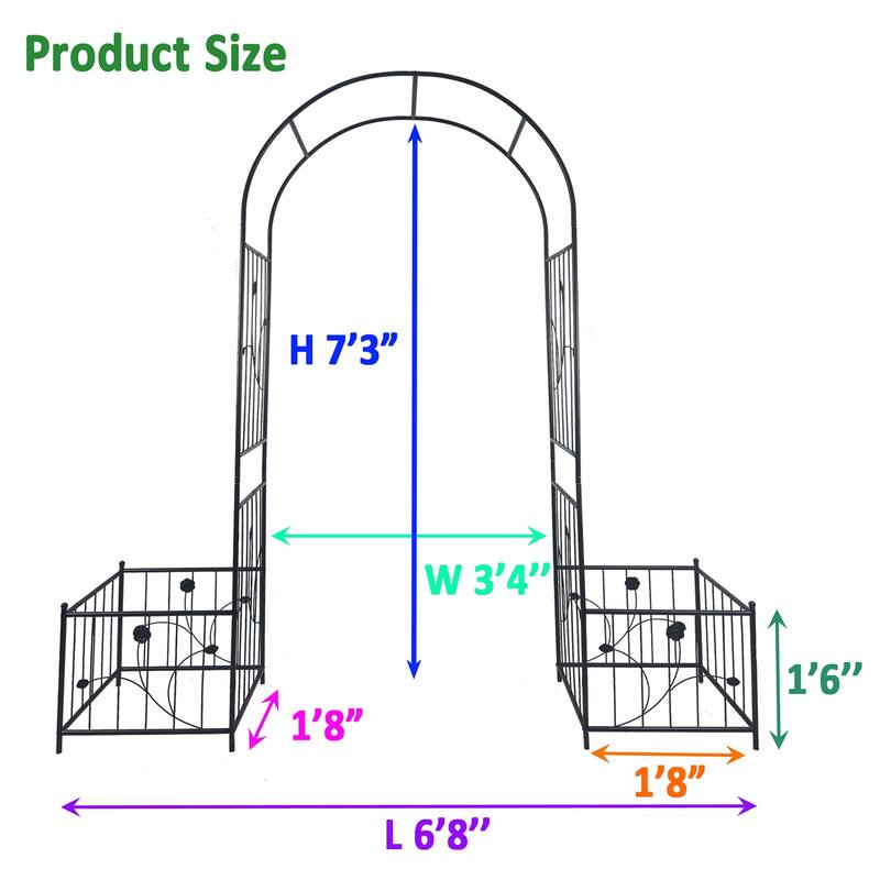Outdoor Metal Garden Arbor with 2 Plant Stands, Climbing Plants Arch