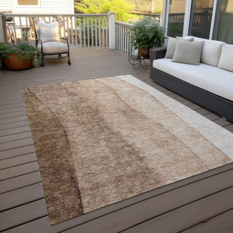 Machine Washable Indoor/ Outdoor Chantille Modern Horizon Rug - Brown - 3' x 5'